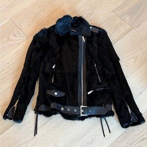 Nour Hammour full fur and leather biker jacket - size 34. Never worn (no tags)